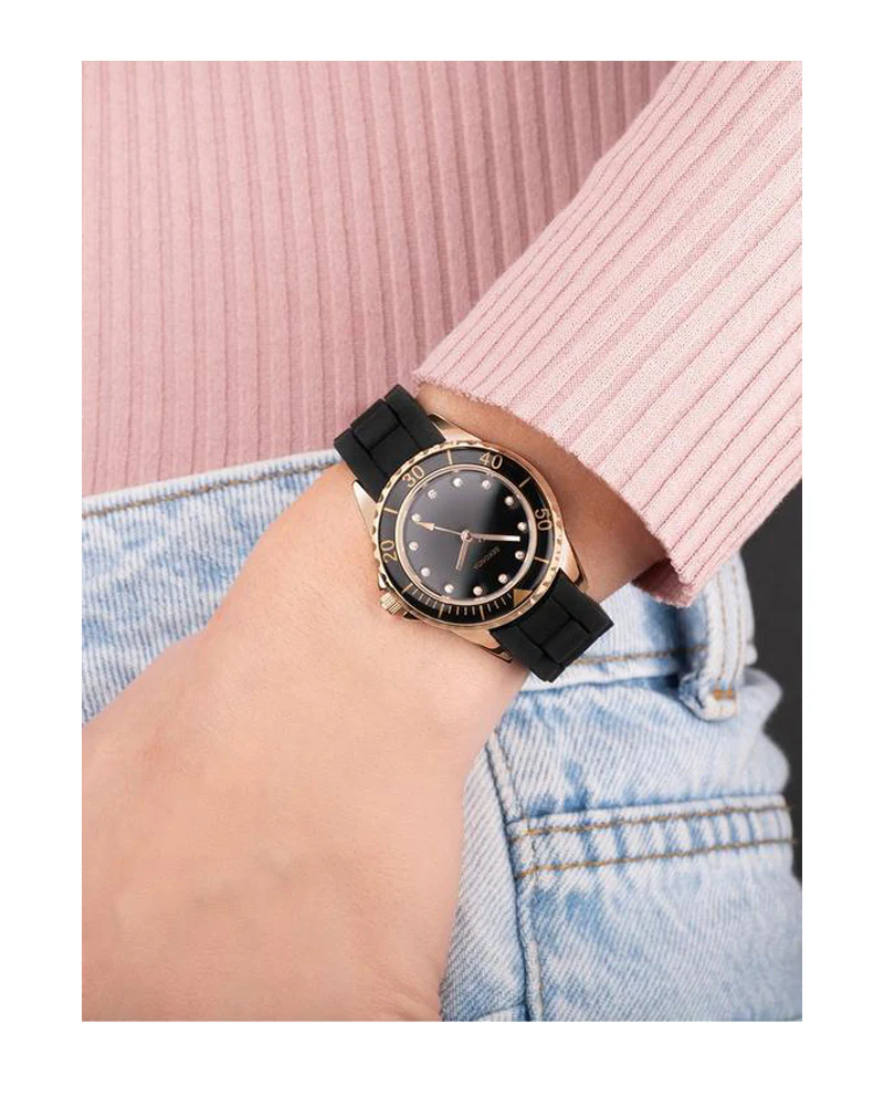Ladies Sekonda black & rose tone silicone strap watch 4743 - Image 3