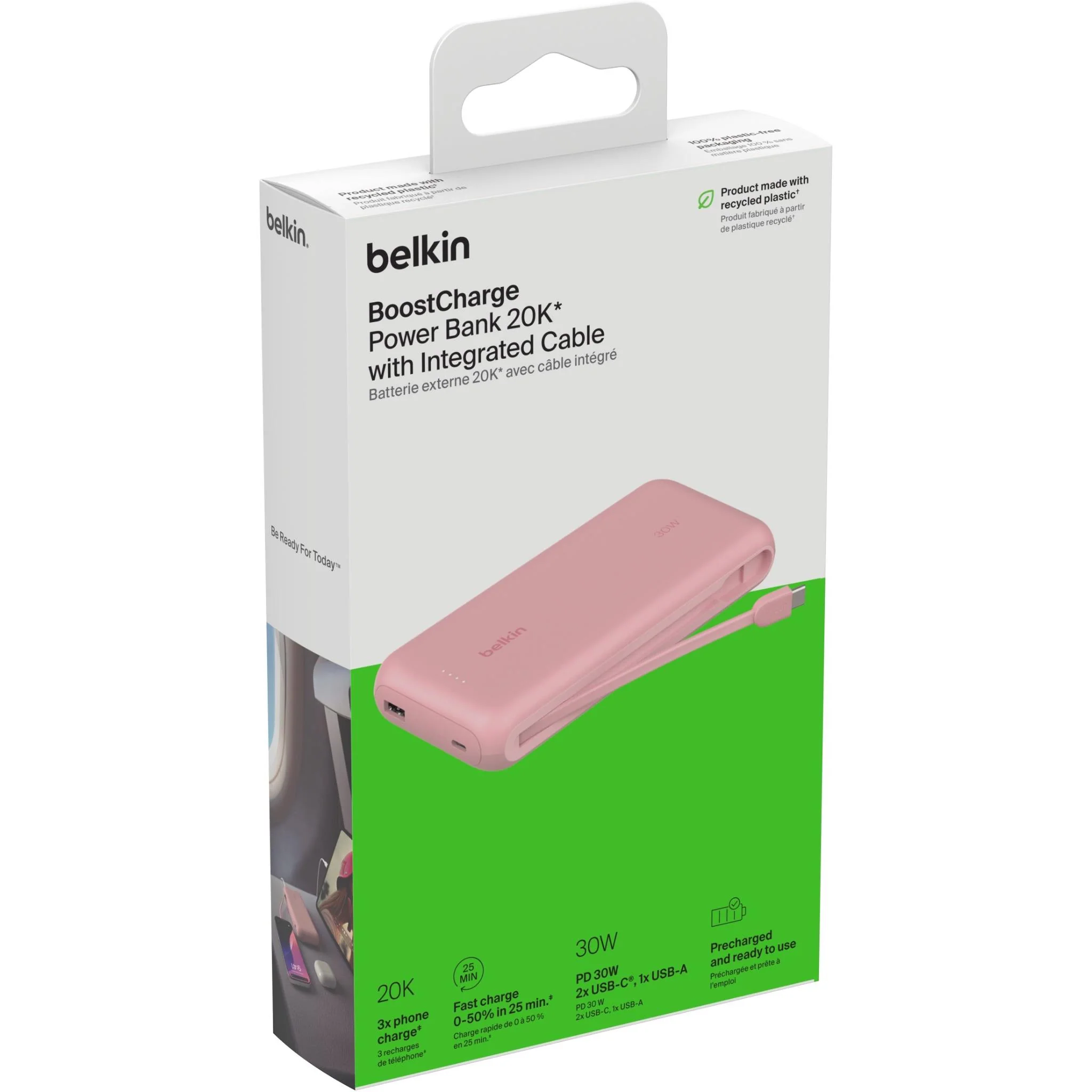 Belkin BoostCharge Power Bank 20K with Integrated Cable (Pink) - Image 7