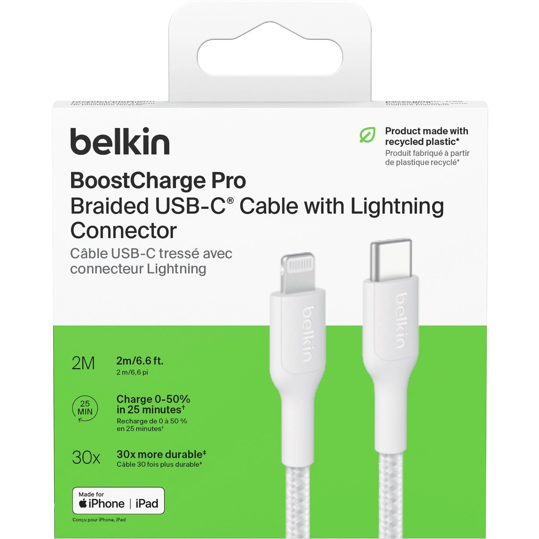 Belkin BoostCharge Braided USB-C to Lightning Cable 2m (White) - Image 3