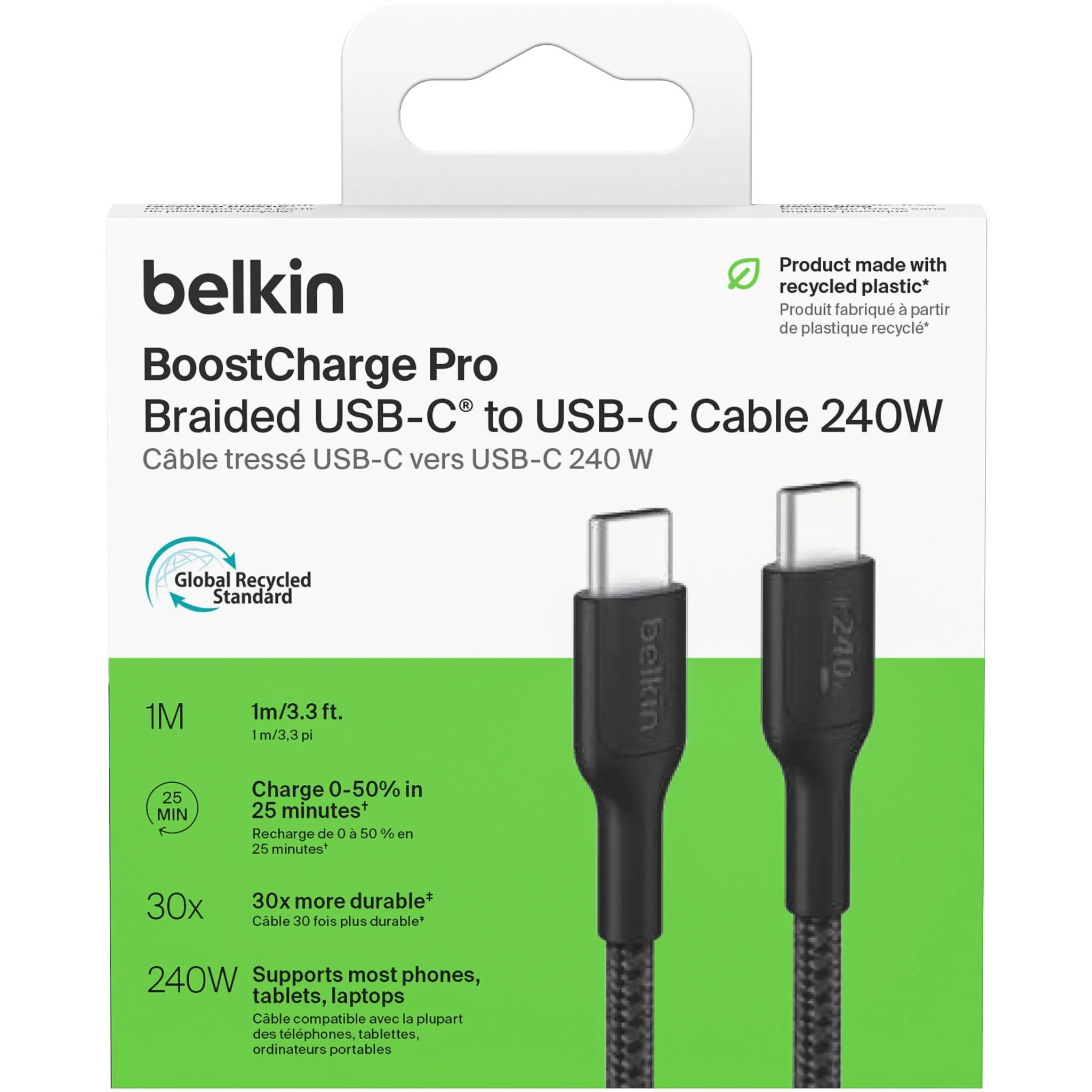 Belkin BoostCharge Pro USB-C 240W 2.0 Braided Cable 1m (Black) - Image 3