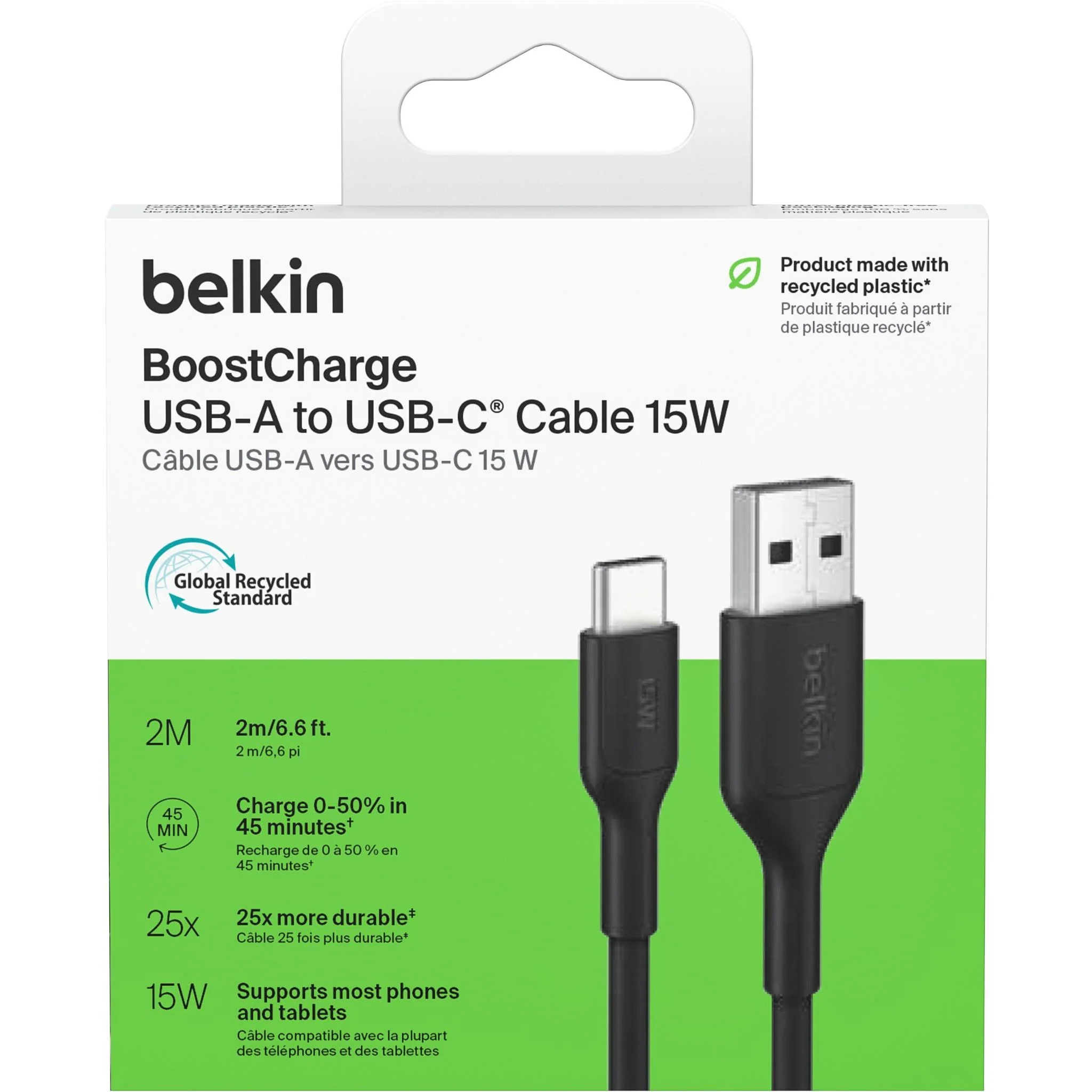 Belkin BoostCharge USB-A to USB-C Cable 15W 2m (Black) - Image 2
