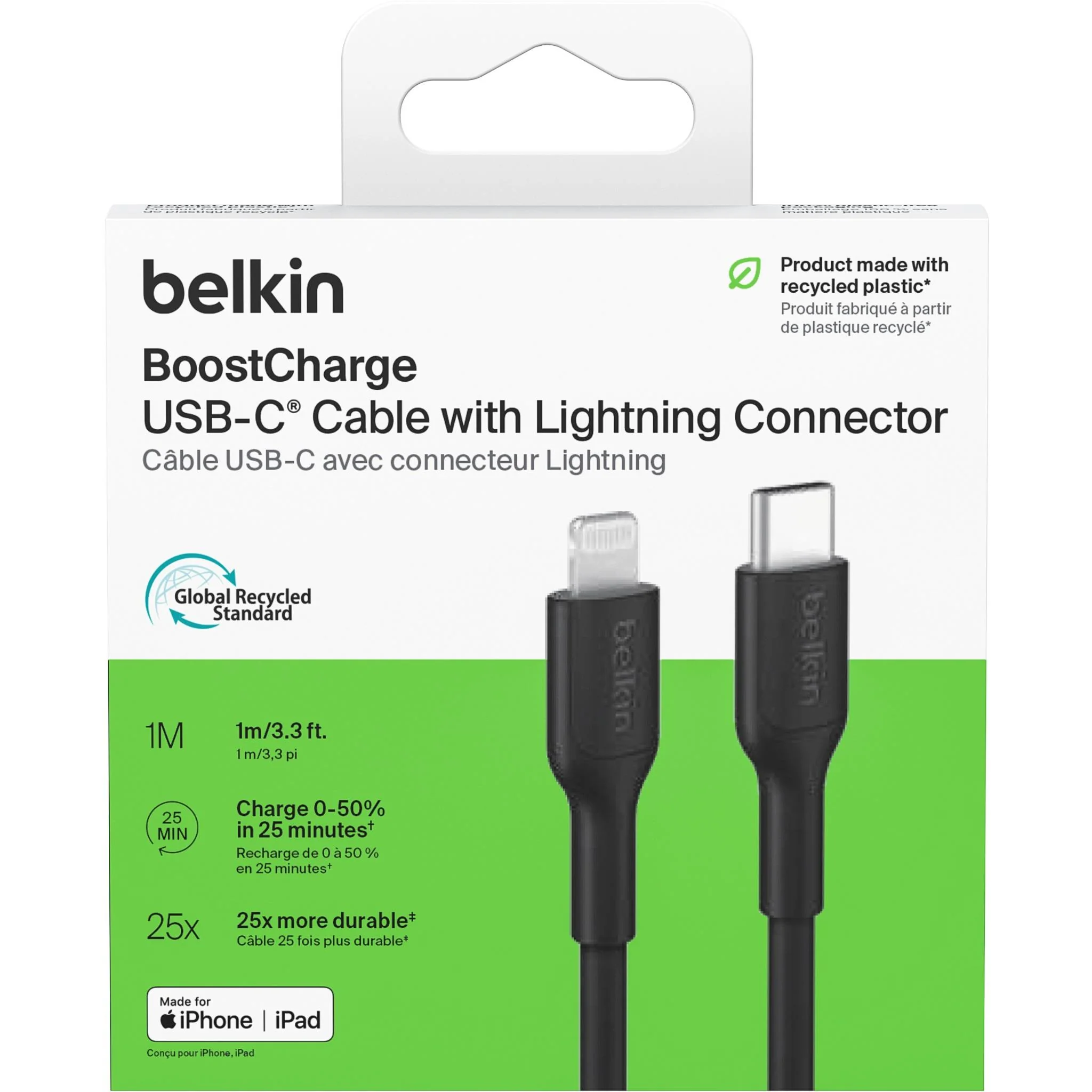 Belkin BoostCharge USB-C to Lightning Cable 1m (Black) - Image 2