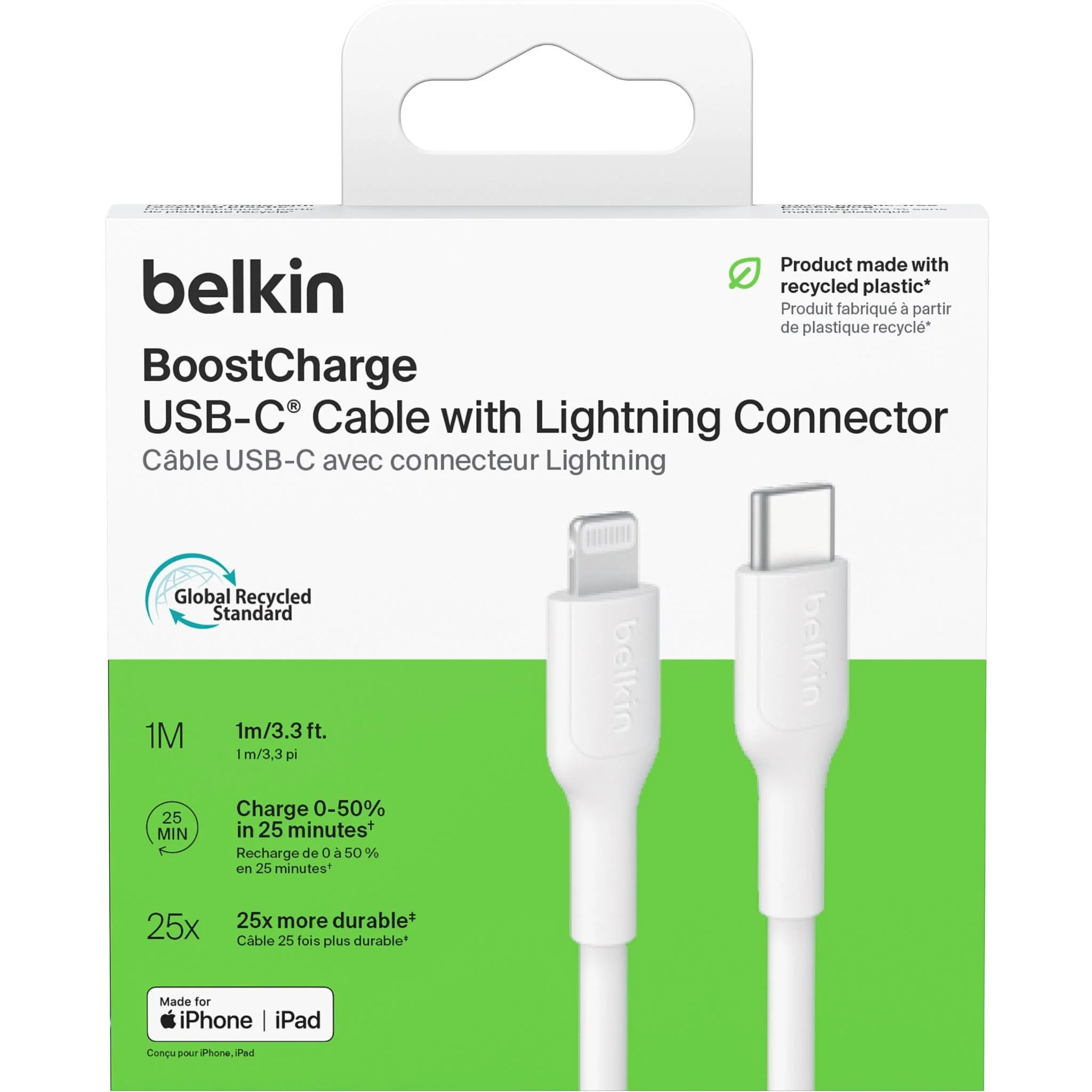 Belkin BoostCharge USB-C to Lightning Cable 1m (White) - Image 2