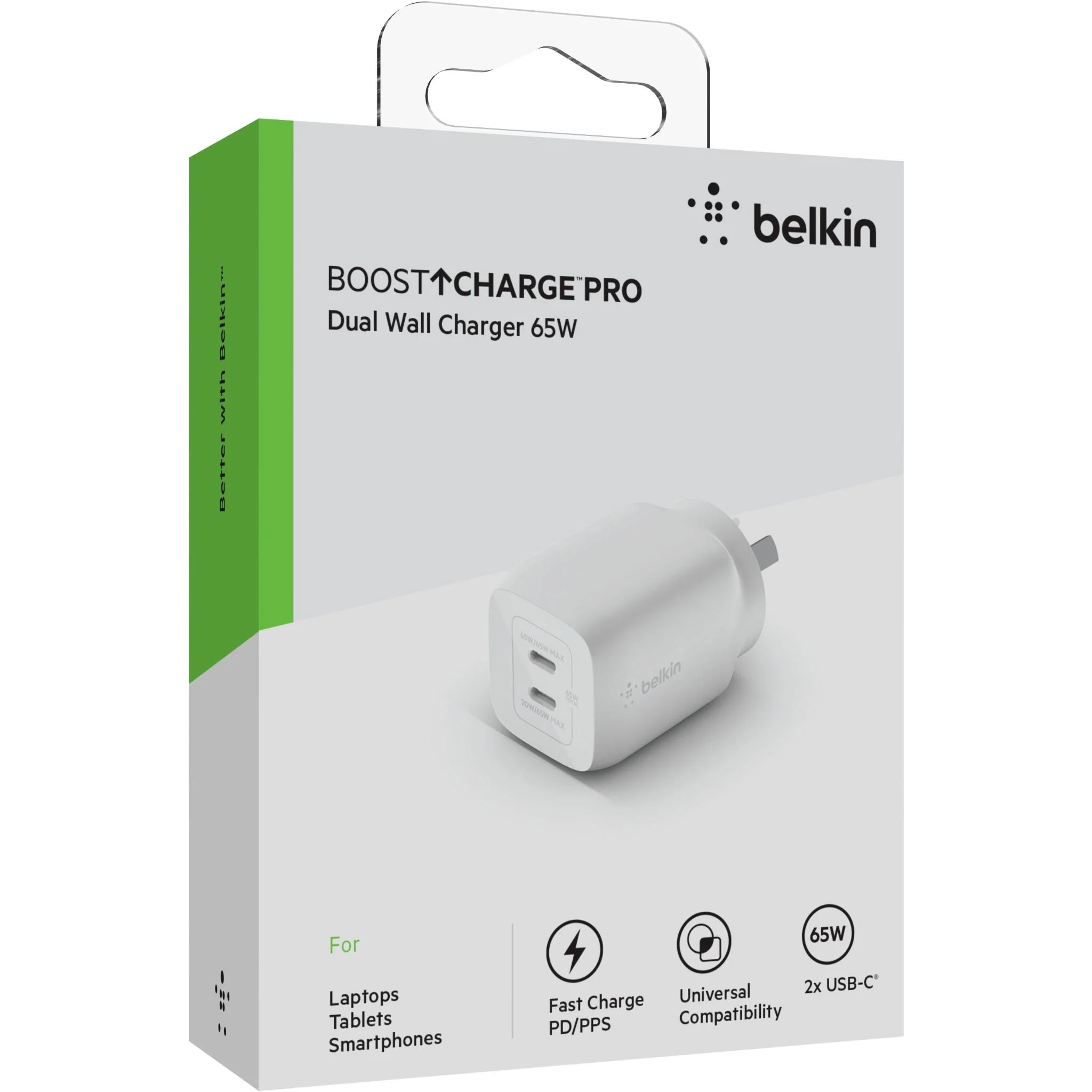 Belkin BoostUp Charge Dual USB-C 65W GaN Wall Charger (White) - Image 8