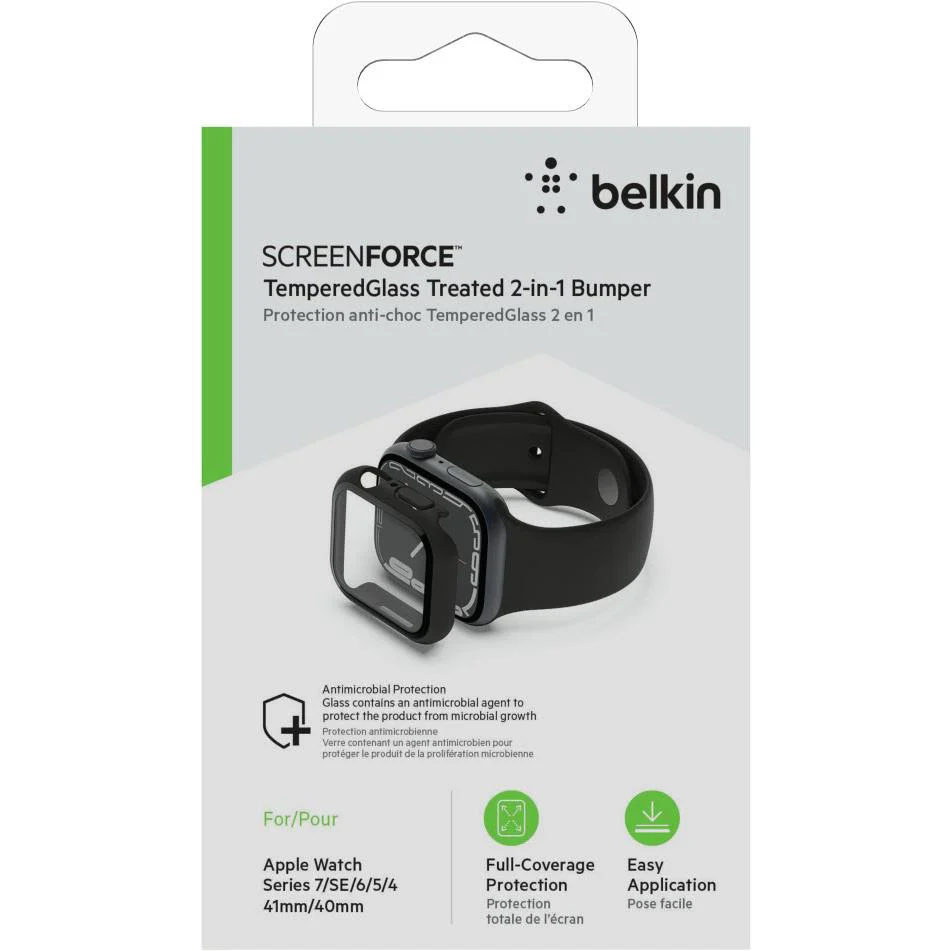 Belkin Tempered Glass Screen Protector for Apple Watch 41mm 4/5/6/7/8/9 & SE/SE2/SE3 (Black) - Image 3