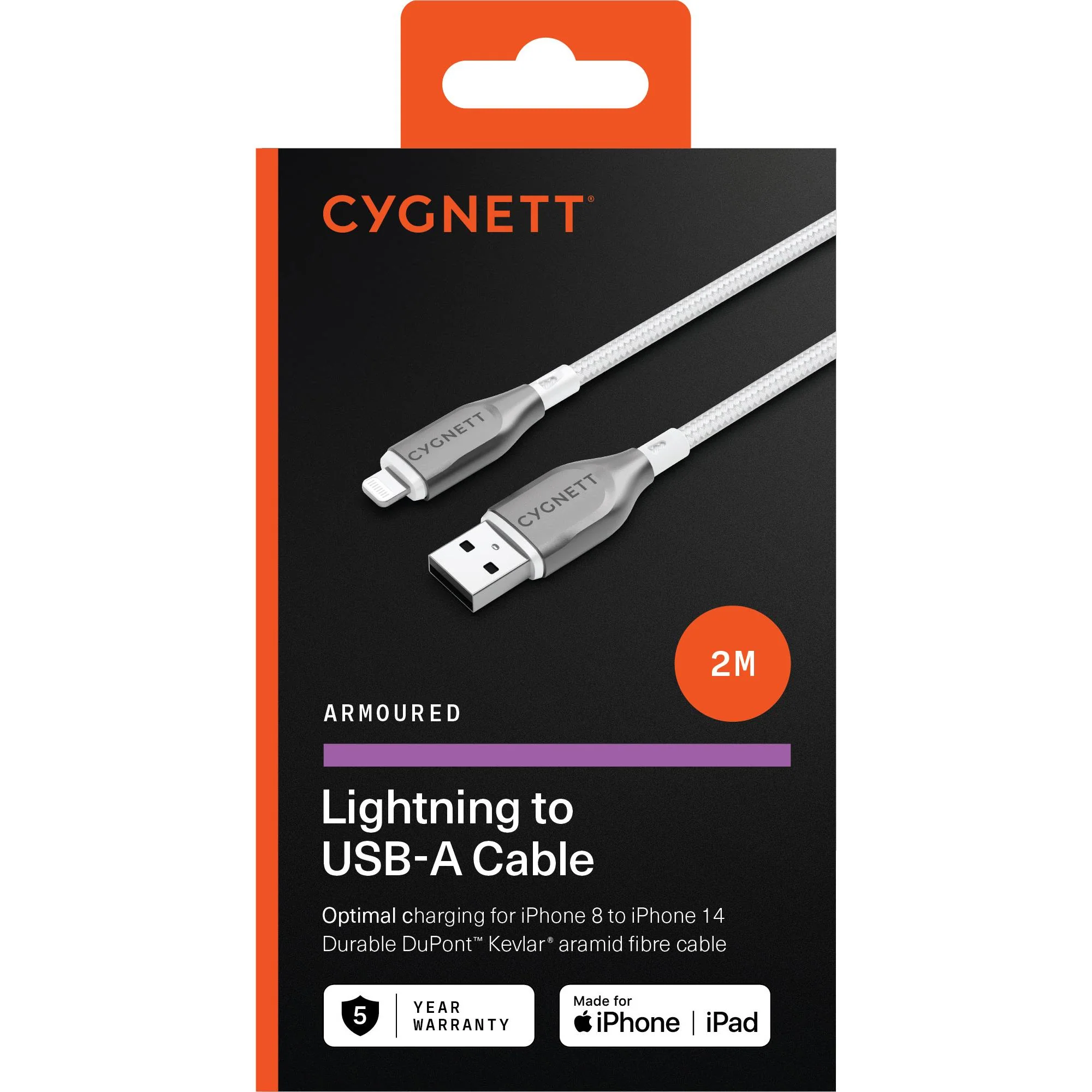 Cygnett Armoured Lightning to USB-A Cable 2M (White) - Image 6