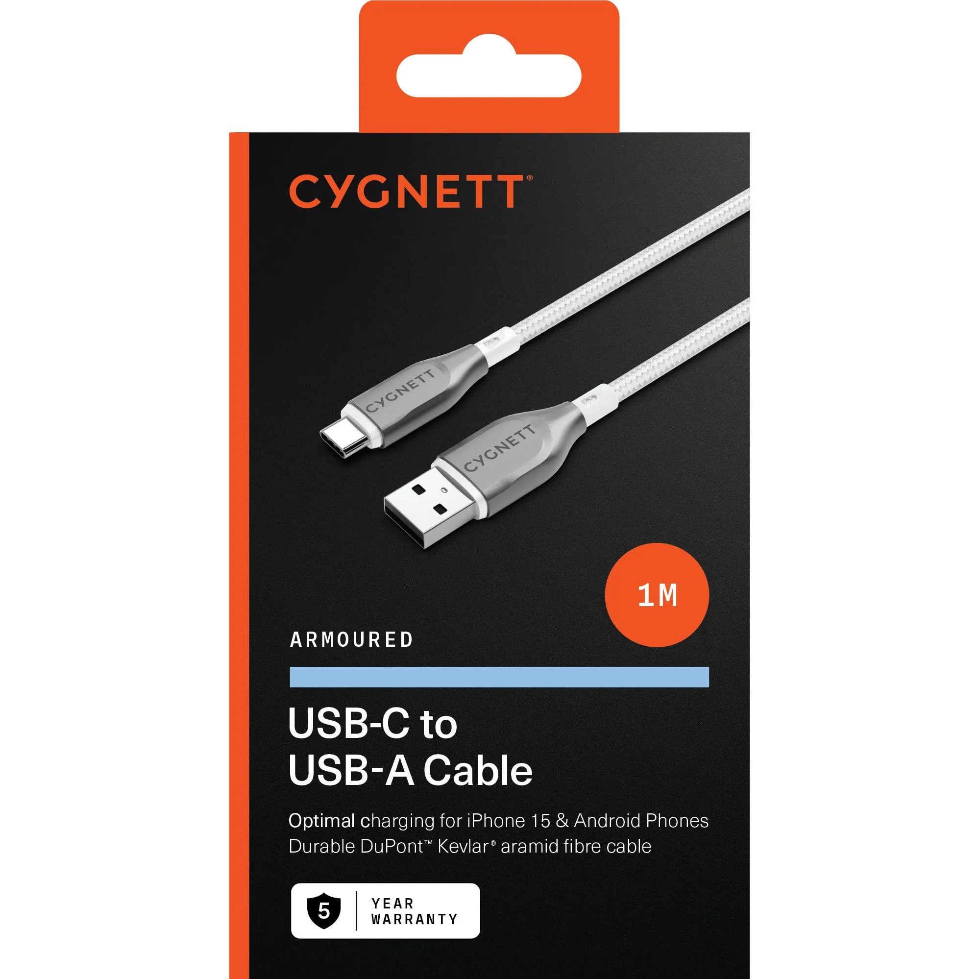 Cygnett Armoured USB-C to USB-A Cable 1M (White) - Image 6