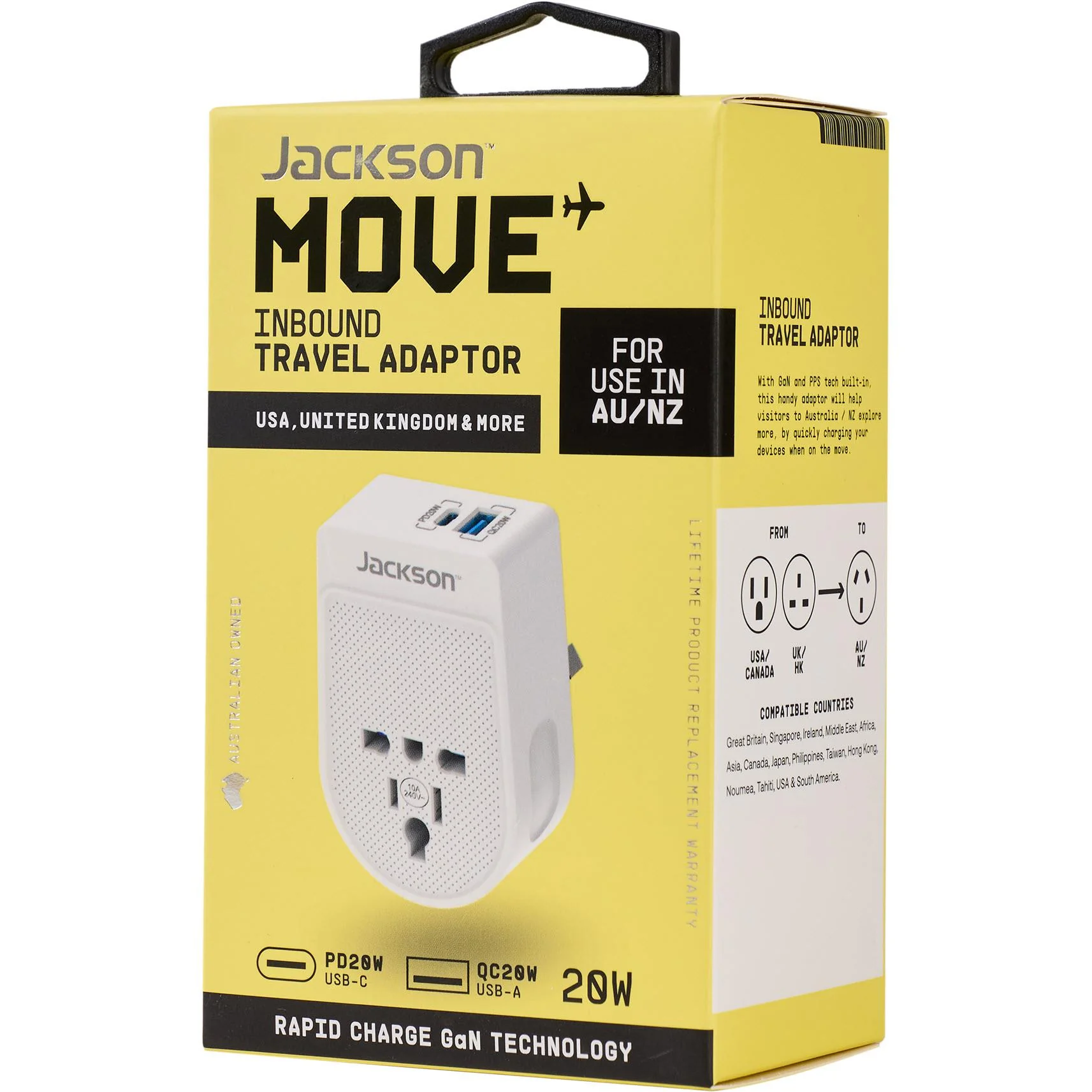Jackson MOVE Rapid Charge PD20W USB-C/A Inbound Travel Adaptor for USA & UK - Image 4