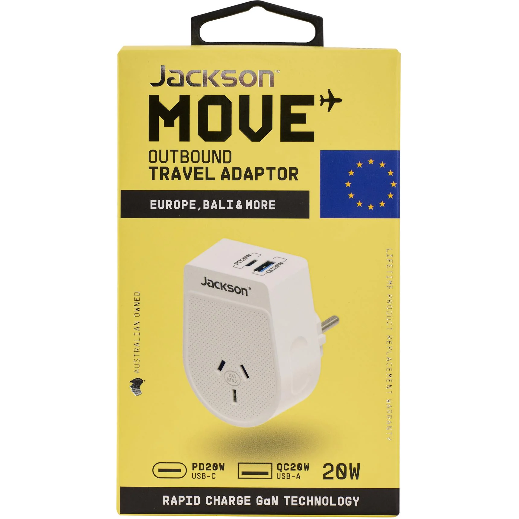Jackson MOVE Rapid Charge PD20W USB-C/A Outbound Travel Adaptor for Europe, Bali & More - Image 6