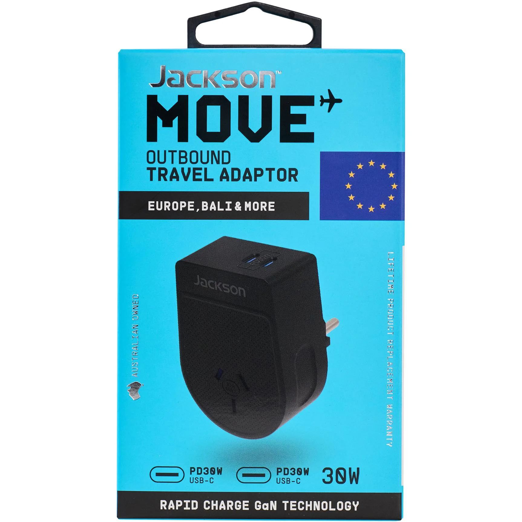 Jackson MOVE Rapid Charge PD30W USB-C Outbound Travel Adaptor for Europe, Bali & More - Image 2