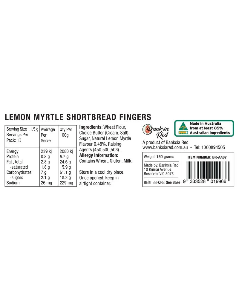 Banksia Red 'koala' Lemon Myrtle Butter Finger Biscuits 150g - Image 2