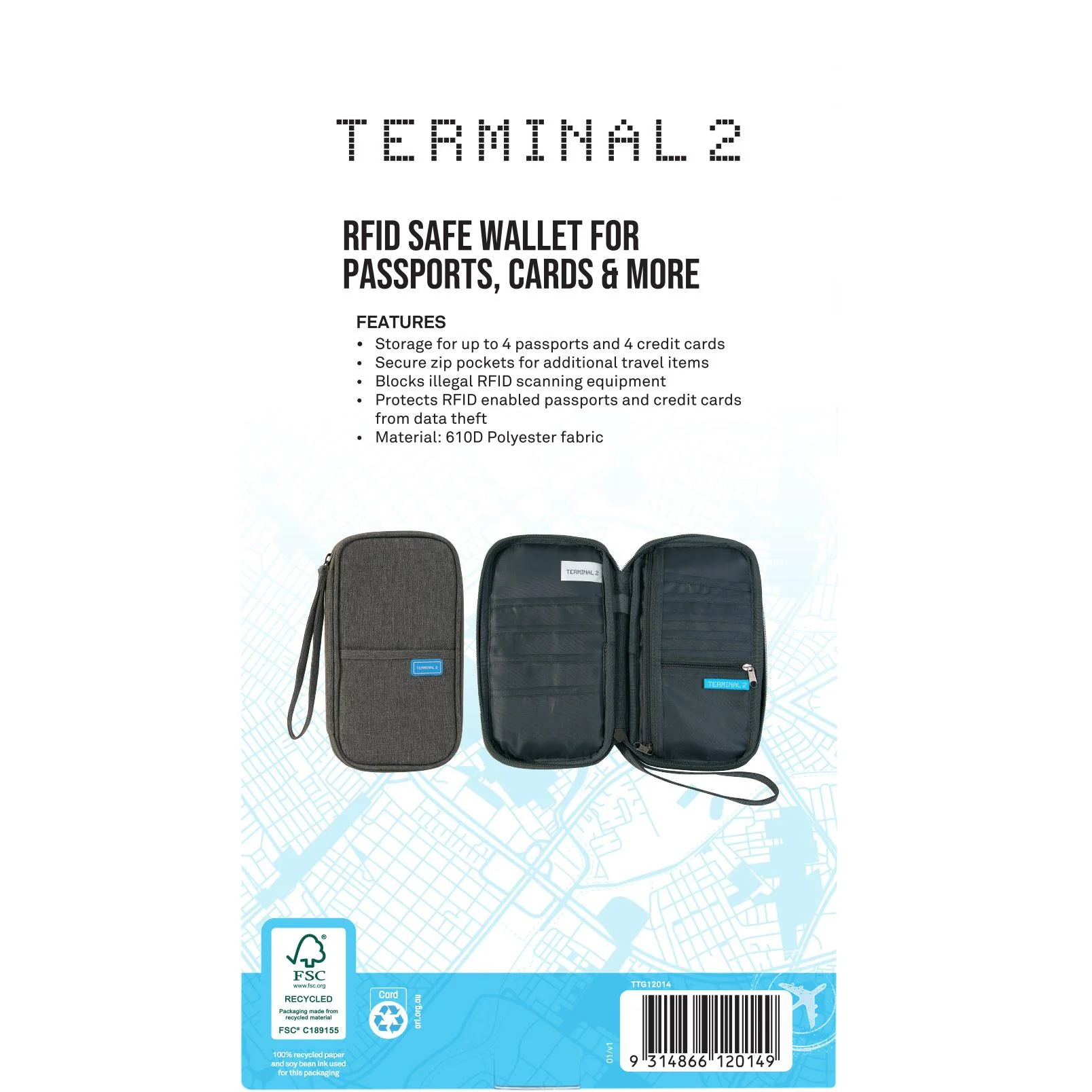 T2 Family RFID Passport Travel Wallet V2 (Grey) - Image 6